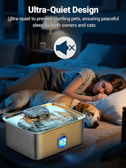 Kastty 4 Gal/15L Stainless Steel Dog Water Fountain for Large Dogs | Dog Water Bowl Dispenser Triple Filtration,Ultra Quiet Automatic Pet Water Fountain with Water Level Window&Led Light(Fs76)4