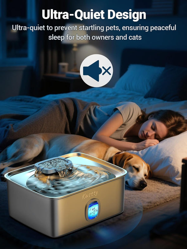 Kastty 4 Gal/15L Stainless Steel Dog Water Fountain for Large Dogs | Dog Water Bowl Dispenser Triple Filtration,Ultra Quiet Automatic Pet Water Fountain with Water Level Window&Led Light(Fs76)4