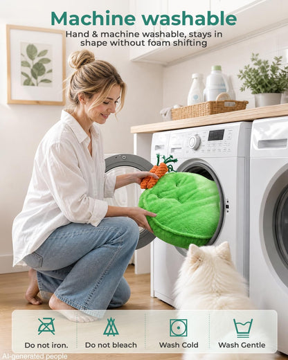 KSIIA Puppy Bed for Small Dogs, 28 Inch Washable Calming Plush round Dog Bed with Carrot Chew Toy, Orthopedic Support, Anti-Anxiety & Non-Slip Base for Puppies & Cats, Green4