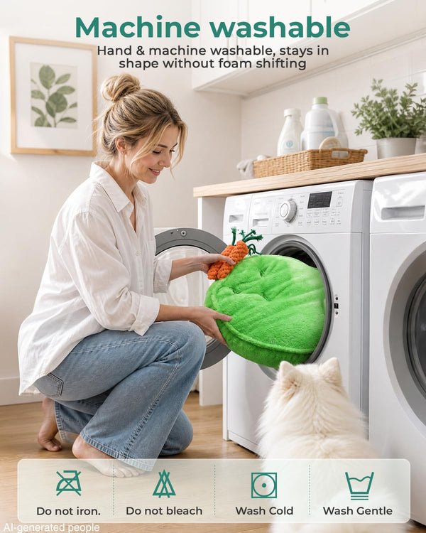 KSIIA Puppy Bed for Small Dogs, 28 Inch Washable Calming Plush round Dog Bed with Carrot Chew Toy, Orthopedic Support, Anti-Anxiety & Non-Slip Base for Puppies & Cats, Green4