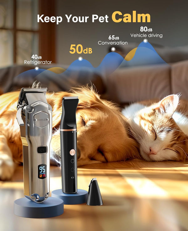 Oneisall Dog Grooming Kit for Thick/Matted Hair with Stainless Steel Blade | Powerful Motor, Dog Clippers+Paw Trimmers, IPX7 Waterproof, Low Noise, Cordless & Long Battery Life5