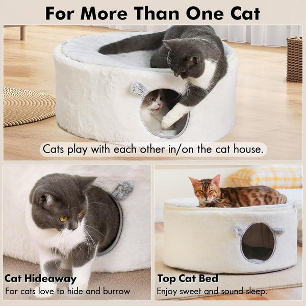 Zoratoo Enclosed Cat House for Indoor Cats, Pet Cave with Washable Cover | Portable Raised Pet Bed, Sturdy Metal Frame, Detachable Washable Cover, Oval Shape Cuddle Bed for Sleeping Kittens2