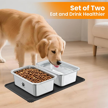 URPOWER 2 Pack 1.25 Gallon Large Dog Water Bowl Stainless Steel Dog Bowls | Thickened Stainless Steel Pet Bowl, Spill-Proof Non-Slip Mat, Dishwasher Safe, Indoor/Outdoor for Medium,Large,X-Large Dogs7