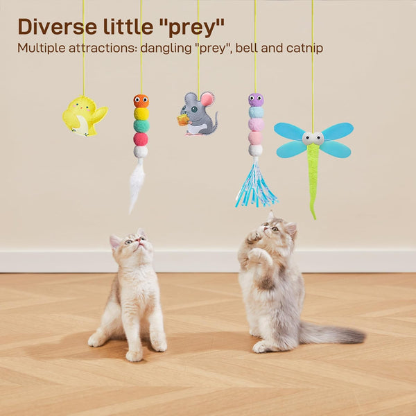Potaroma Interactive Cat Feather Toys 5 Pcs, Cat Teaser Retractable Hanging Indoor Kitten Play Chase Exercise, Mental Physical Stimulation for All Breeds and Species | Retractable Hanging Cat Toys, Indoor Kitten Play Chase Exercise, Mental Physical Stimulation for All Breeds3