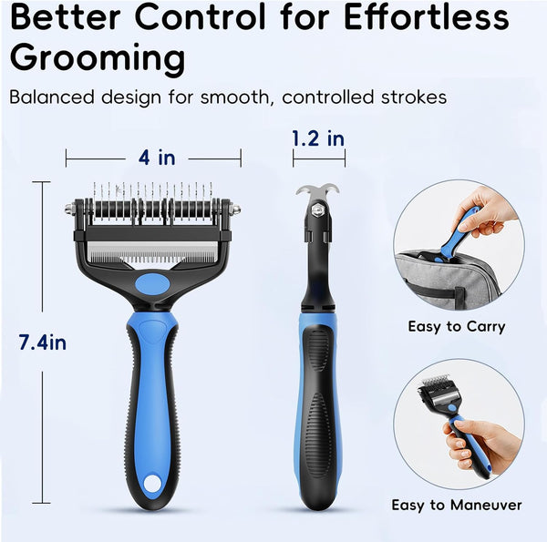 3-In-1 Professional Pet Grooming Brush for Dogs & Cats – Dematting Comb, Undercoat Rake & Deshedding Tool for Long & Short Hair, Heavy Shedding & Matted Fur (Blue)7