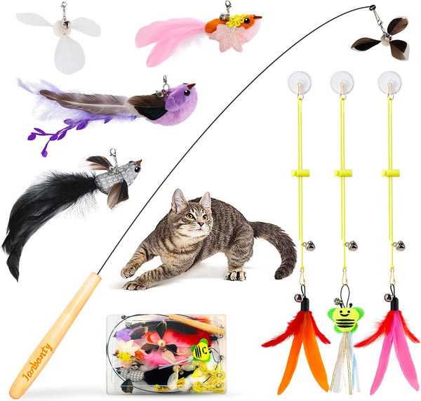 Hanging Cat Toys for Indoor Cats | 8 Assorted Teaser Refills, 3 Indoor Cat Hanging Toy and 1 Interactive Wand Suitable for Indoor Cats8