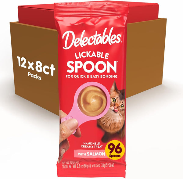 Delectables Lickable Spoon Handheld Wet Cat Treats Made with Real Chicken & Salmon, Quick & Easy Creamy Puree, Mess Free, Grain-Free, No Added Fillers, No By-Products, Variety Pack, 32Ct11