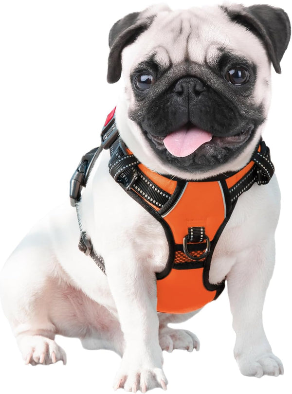 PHOEPET No Pull Dog Harness Medium Reflective Front Clip Vest with Handle,Adjustable 2 Metal Rings 3 Buckles,[Easy to Put on & Take Off](M, Orange)6