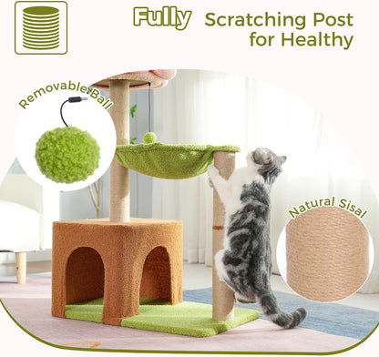 Flower Cat Tree 34” Cat Tower with Scratching Post & Big Hammock | Forest Cat Tower with 16” Hammock, Spacious Cat House,34” Scratching Post,Removable Flower Bed, Small Cat Tree for Large Cats3
