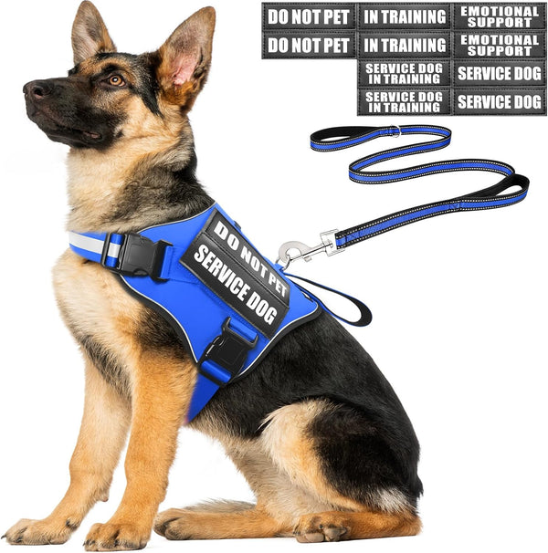Service Dog Vest Harness and Leash Set+10 Patches,No Pull&Adjustable Reflective Dog Harness with Soft Padded Handle for Training/Everyday,Fit Small/Medium/Large/Extra-Large Dogs(Red XL) | No Pull&Adjustable Reflective Service Dog Harness Large Sized,Dog Leash with 2 Soft Padded Handles,For Training Working16