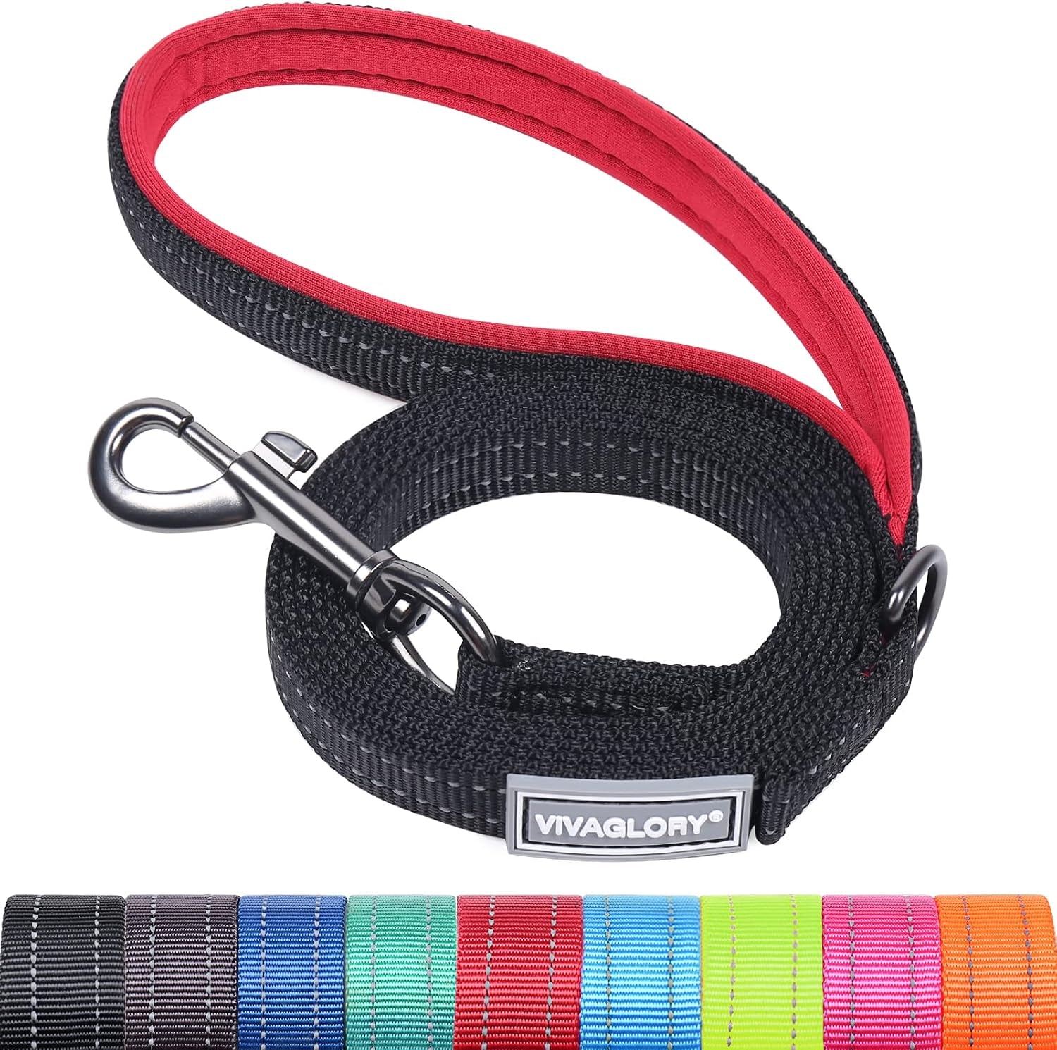 vivaglory-dog-leash-puppy-leash-for-collar-3ft-x-1in-black-with-soft-padded-handle-for-training-walking-heavy-duty-double-layer-nylon-pet-puppy