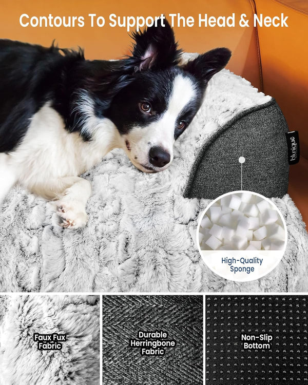 Calming Large Dog Bed for Couch, 41 X 37 Inch Removable Couch Cover for Dogs Washable, Non-Slip Fluffy Plush Dog Sofa Mat for Furniture Protector - Grey2