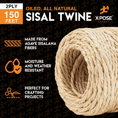 Sisal Twine - 2 Ply Thin Natural Fiber Rope on Spool - for Cat Scratching Post, Cat Tree Replacement Parts, Pet Toy - Decorative Cordage, Pole Wrap (150Ft)3