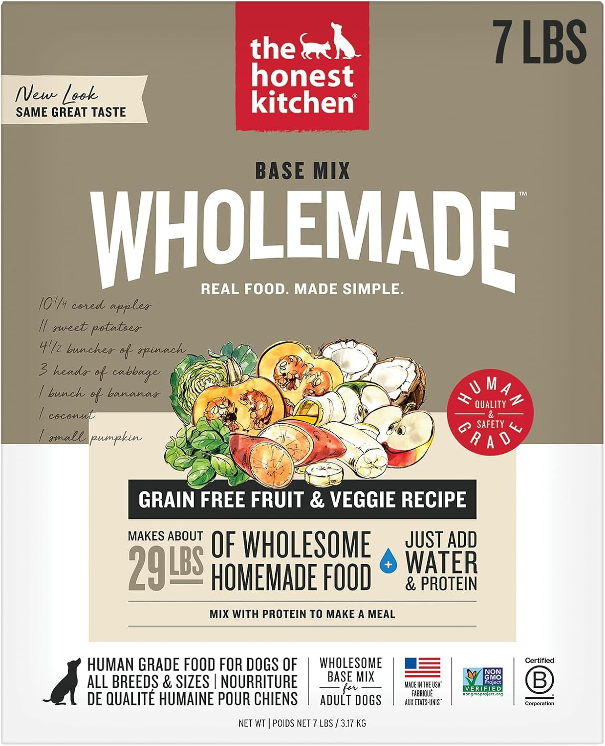 the-honest-kitchen-wholemade-grain-free-dog-food-base-mix-veggie-fruit-human-grade-easy-homemade-dog-food-starter-just-add-water-topper-for-dry-or-wet-dog-food-7-lb-bag-makes-28-lbs
