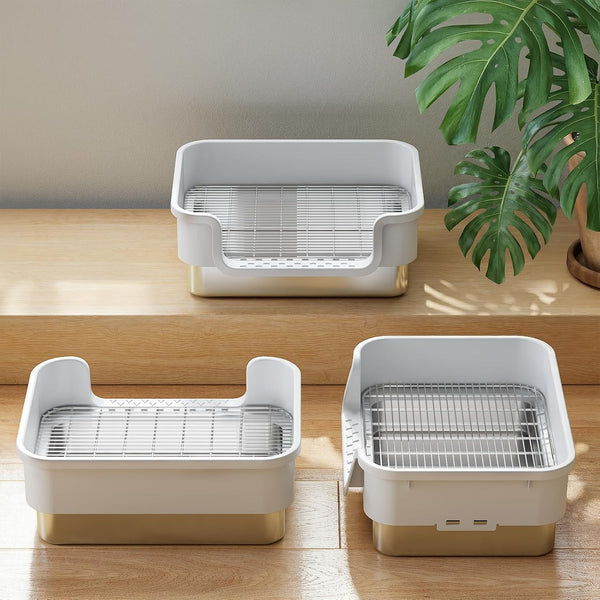 Stainless Steel Sifting Litter Box for Rabbit, Bunny, 16.9×13.4 In(L×W) | Raised Border, Split Double-Layer, Metal Grate, Easy Clean, Extra-Large Space for Guinea Pig, Ferret2