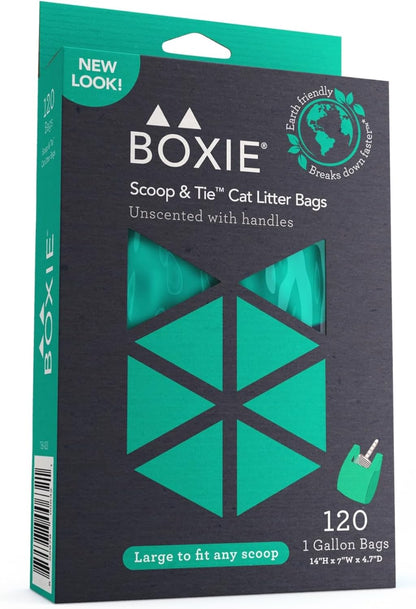 Boxie Sustainable Scoop & Tie Pet Waste Bags, 120 Count, Leak-Proof, Easy-To-Tie Handles, Eco-Friendly, Odor Control, EPI Technology, Durable for Cat Litter & Dog Waste1