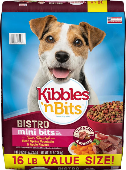 Kibbles 'N Bits Bistro Mini Bits Small Breed Dry Dog Food, Oven Roasted Beef, Spring Vegetable & Apple Flavors for Adult Dogs, 16 Lb. Bag1