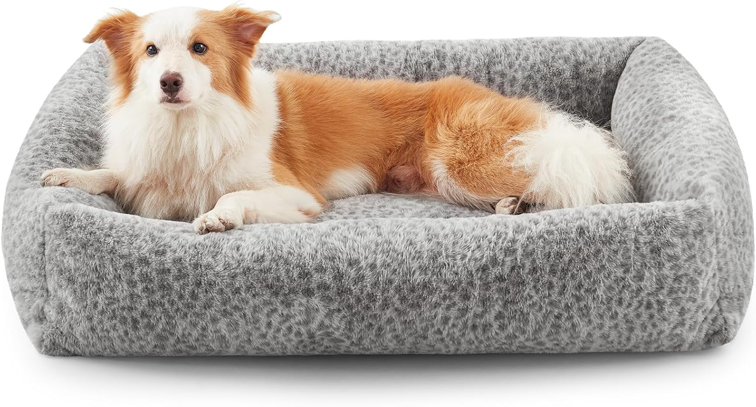 joejoy-dog-bed-medium-size-dog-removable-washable-cover-orthopedic-soft-pet-bed-anti-slip-fluffy-plush-faux-rabbit-fur-puppy-bed-30x24x8-leopard-print-grey