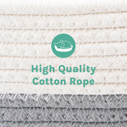 Kitty City Woven Cat Bed with Removable Washable Cushion, Cozy Braided Rope Indoor Cat Bed with Natural Catnip, Warm round Cat Bed for Small to Medium Cats, 14” X 19" - White/Grey7