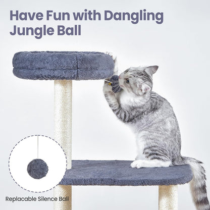 Small Cat Tree Tower with Lots of Scratching Posts - 42 Inch Medium Compact Cats Scratch House with Hammock Perch for Multi Level 2 Kitty - Indoor Corner Cat Bed Condo Climbing Gym Towers Furniture4