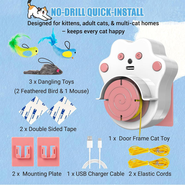 Interactive Cat Toys for Indoor Cats, Automatic Flying Bird & Mouse | Chase Exercise Enrichment Stimulation, USB Large-Capacity Rechargeable Electric Door Hanging Toy for Bored Kitten & Adult Cat7