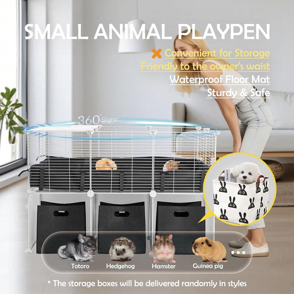 MEEXPAWS Guinea Pig Cages Small Animal Playpen Large 42" L X 28" W X 28" H | with Waterproof PVC Liner & Washable Pee Pad &Storage Space, C&C Cage for Guinea Pigs Indoor Pet Enclosure Wire Yard Playpen2