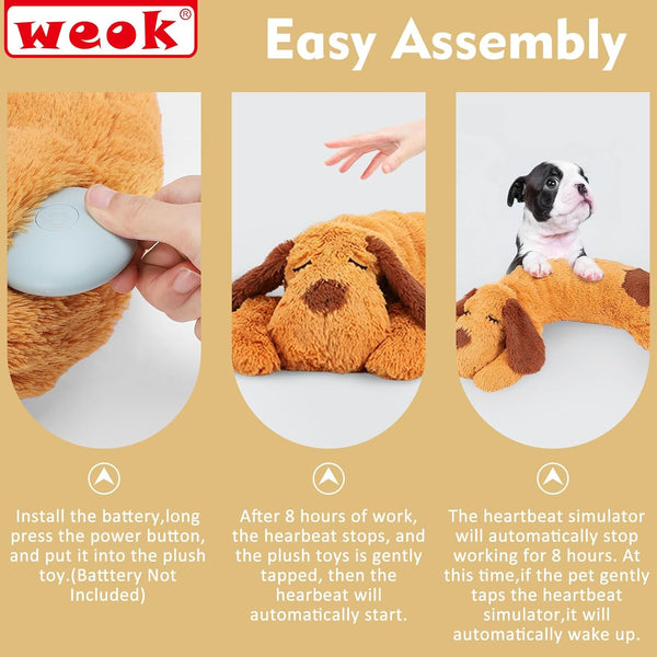 WEOK Heartbeat Puppy Toy, Comfort Cuddler Pillow, Dog Anxiety Relief Calming Aid,Heartbeat Stuffed Toy for Dogs,Puppy Heartbeat Toy Sleep Aid,Dog Heartbeat Toy for Pet7