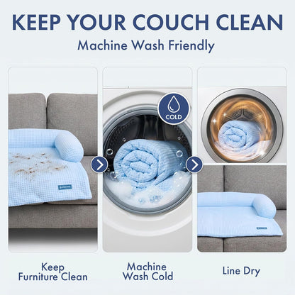 Spark Paws Cooling Couch Cover Dog Bed, Furniture Protector Mat, Non-Toxic Washable Pet Cooling Pad for Large & Small Dog - Hearts Blue - Size M6
