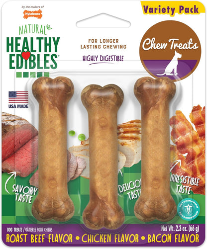 Nylabone Healthy Edibles Natural Chews, Long Lasting Dog Bones, Healthy Dog Treats, Bacon Flavor, X-Small (8 Count)18