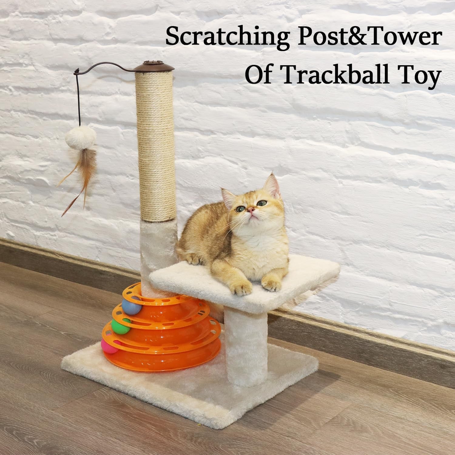 peekab-cat-scratching-post-kitten-sisal-scratcher-tree-with-tracks-toy-balls-for-indoor-cats-and-kittens-25-inches