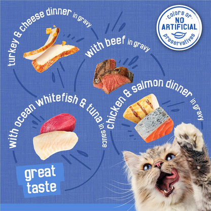 Purina Friskies Wet Cat Food Variety Pack, Shreds with Beef, Turkey and Cheese Dinner, Chicken and Salmon Dinner, and with Ocean Whitefish and Tuna - (Pack of 40) 5.5 Oz. Cans4