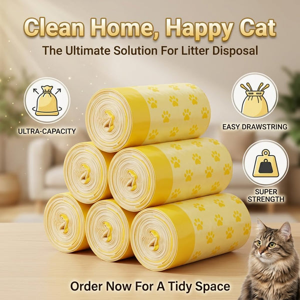 Extra Large Cat Litter Box Liners 120 Count (6 Rolls), Drawstring Cat Litter Bags for Automatic Litter Box, Leakproof & Odorless for Multi-Cat Household, Cats and Dogs 23.6" X 19.7"6