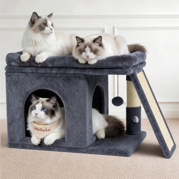 Cat Tree Tower Bed with Scratching Post for Indoor Cats, Dark Gray | Modern Heavy Duty Sturdy Small Condo Equipped with Platform Perch & Hideout, Ideal Rest Climb Area for Kittens Large Cats1