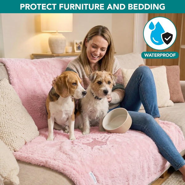 Petami Fluffy Waterproof Dog Blanket for Couch and Bed, Reversible Sherpa Pet Throw, Pee Proof Furniture Protector Sofa Cover, Washable Cat Blanket for Small Medium Dogs and Cats (Pink Blush, 24X32)2