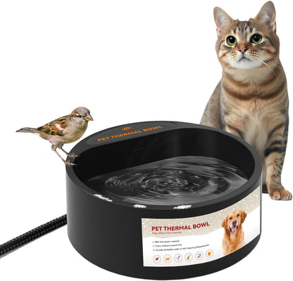 Heated Dog Bowl, Heated Water Bowl for Outdoor Cats, Winter Dog Water Dish with Antibite Wire Heating Chicken Waterer Smart Thermal Bowl for Rabbits Birds Feral Animals, 35W 2.2L8