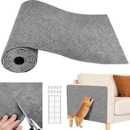 Cat Scratch Couch Furniture Protector, Self-Adhesive Scratch Pad | 39.3X15.8In, DIY Climbing Cat Carpet Mat for Door Window Protector, Couch Guard from Claws with Pins & Tape (Lightgrey)15