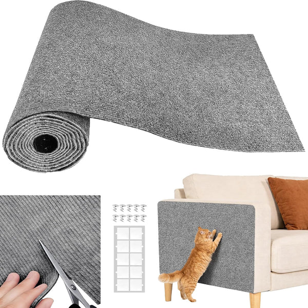 Cat Scratch Couch Furniture Protector, Self-Adhesive Scratch Pad | 39.3X15.8In, DIY Climbing Cat Carpet Mat for Door Window Protector, Couch Guard from Claws with Pins & Tape (Lightgrey)15