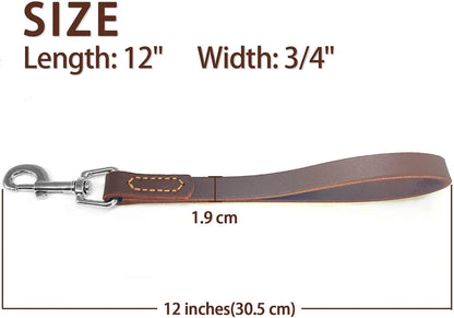 Leather Short Dog Lead, Strong Traffic Pet Lead with 360º Heavy Duty Metal Hook, Short Dog Leash for Big Large Medium Dogs Training and Walking.5
