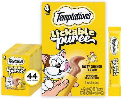 Temptations Creamy Puree Cat Treats, Beef, Chicken, Salmon & Tuna, 48 Count | Beef, Salmon, Chicken & Tuna, under 15 Cal/Tube, No Added Sugar or Fillers, Senior-Friendly, Meal Topper or Hand-Feed14