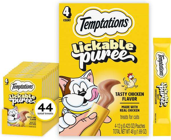 Temptations Creamy Puree Cat Treats, Beef, Chicken, Salmon & Tuna, 48 Count | Beef, Salmon, Chicken & Tuna, under 15 Cal/Tube, No Added Sugar or Fillers, Senior-Friendly, Meal Topper or Hand-Feed14