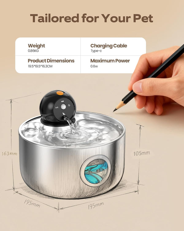 Wireless Cat Water Fountain Cordless: Battery Operated Cat Fountains | 88Oz/2.6L Stainless Steel Pet Water Fountain for Drinking with Motion Sensor Rechargeable Automatic Water Dispenser Indoor9