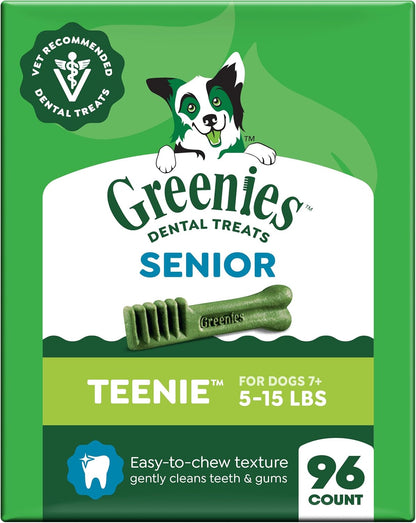 Greenies Senior Teenie Size Adult Natural Dental Dog Treats, 96 Count | Veterinarian-Recommended, Cleans Teeth, Freshens Breath, Supports Joint Health, Dogs 7+ (5-15 Lbs), 27 Oz. Pack1