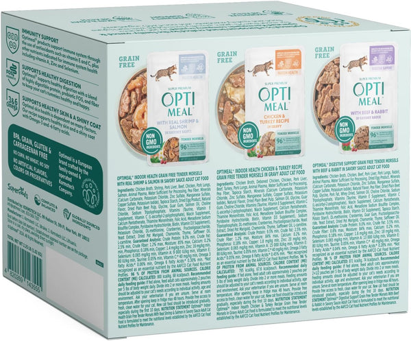 Optimeal Wet Cat Food Variety Pack - Grain Free Tender Morsels, High Protein Premium Nutrition Made with Natural European Ingredients in Savory Gravy, Adult Cat Food Wet Pouches 3Oz Pouch (Pack of 12)8