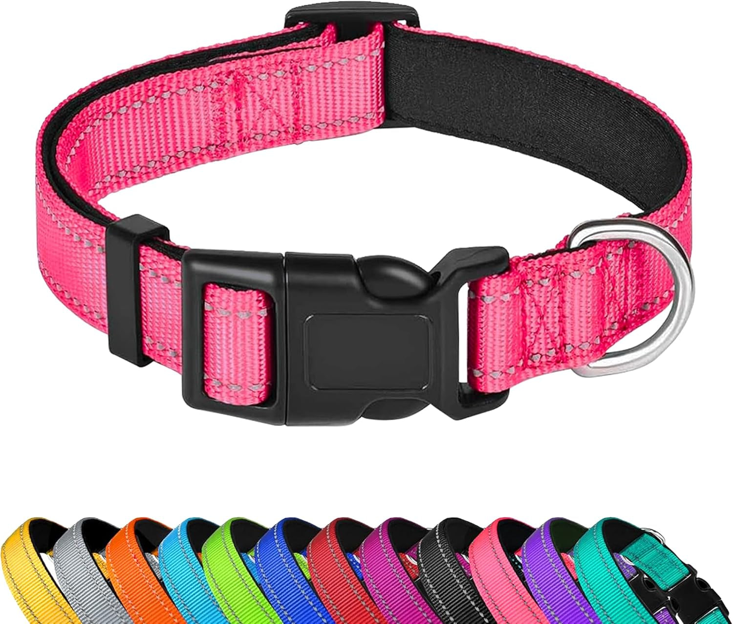 reflective-dog-collar-adjustable-soft-neoprene-padded-teal-m-breathable-nylon-for-medium-dogs-tear-resistant-webbing-chafe-free-on-walks-and-hikes-metal-d-ring-night-safety