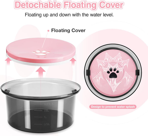 2L Dog Water Bowl No Spill, 70Oz Large Spill Proof Dog Water Bowl Reduce Refill, Slow Drinking Water Bowl anti Splash No Mess Pet Water Bowl for Vehicle/Outdoor/Indoor, Pink3