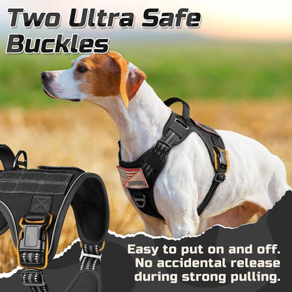 Rabbitgoo Tactical Dog Harness for Large, No Pull Military Service Vest | Molle & Handle, Heavy Duty, Adjustable, Reflective Straps, Easy Control for Training Walking, Black, Large3