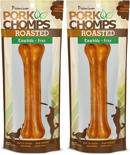 Pork Chomps Roasted Pressed Pork Skin Dog Chews, 4.5-Inch Bone, 2 Count9