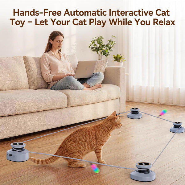 Jripae Interactive Cat Toys for Indoor Cats Automatic Smart DIY Multi-Track Cat Feather Toy, Electric Moving Treadmill Cat Toy for Bored Kittens & Adult Cats Play Chase Run Hunt Instinct Exercise3