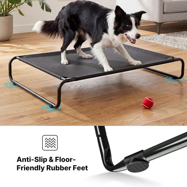 Veehoo Cooling Elevated Dog Bed, Outdoor Dog Bed for Large Dogs, Raised Dog Cot with Thickened Frame, Durable Teslin Mesh & Anti-Slip Rubber Feet, Pet Hammock for Indoor or Camping, 41" X 26", Black4