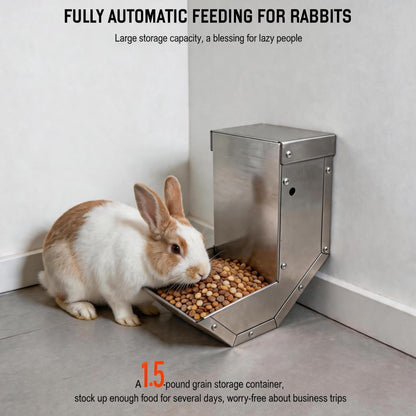 Rabbit Feeder - Small Animal Stainless Steel Gravity Feeding Trough with Lid, Outdoor Durable Cage Feeder Holds Several Days' Food (4 Inch/1.5Lbs)9